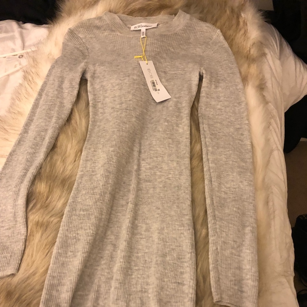 grey ribbed body-con dress